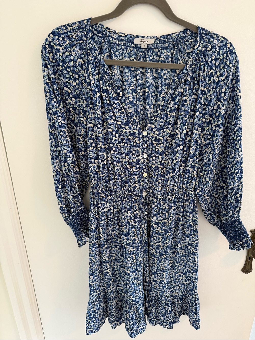 Rails Blue Floral Long-Sleeve Button Dress